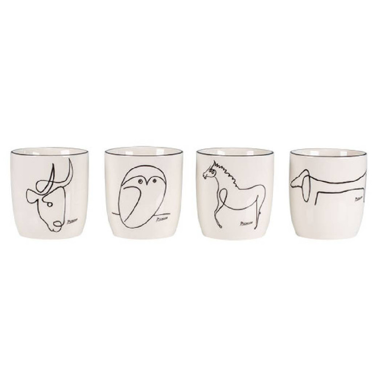 Pablo Picasso: Juego de 4 tazas con motivos  "Animaux"