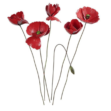 Estaca de jardín "Amapola roja", 6 piezas